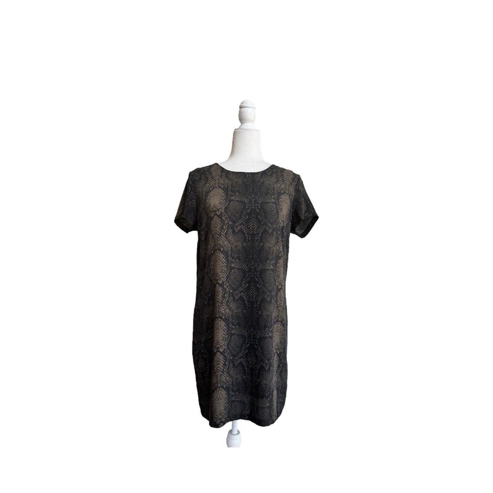 Nicole Miller‎ Women’s 12 Brown Black Snake Animal Print Short Sleeve Shift